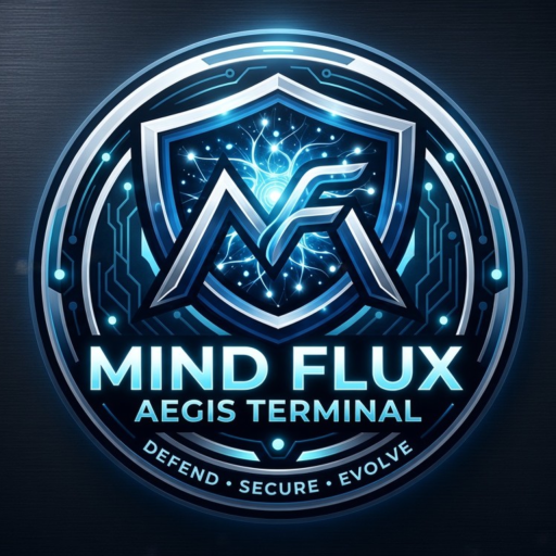 Mind Flux Aegis Terminal mark: a silver shield on a blue circuit ring.